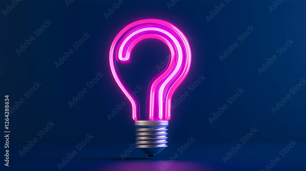 Poster neon question mark in bulb shape on dark. for creative thinking and inspiration generative ai