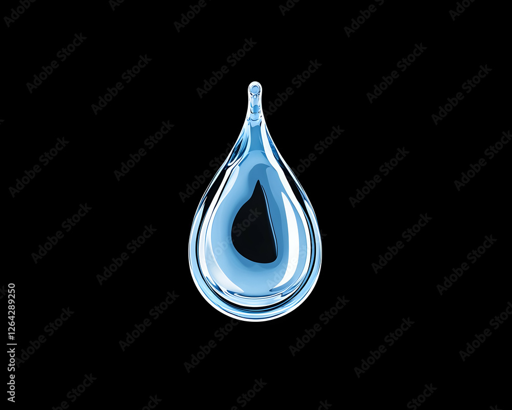 Poster Clear water drop isolated on black background for hydration or purity concepts generative AI