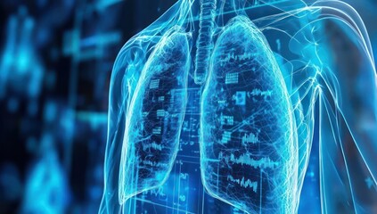 Medical diagnostics visualized through futuristic holographic data layers.