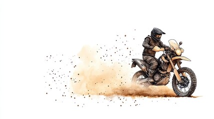 A motorcyclist navigating a dusty trail, showcasing adventure and speed in an outdoor setting