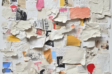 Naklejka premium Collage of cutouts showing newspaper and magazine pieces on white. For background use