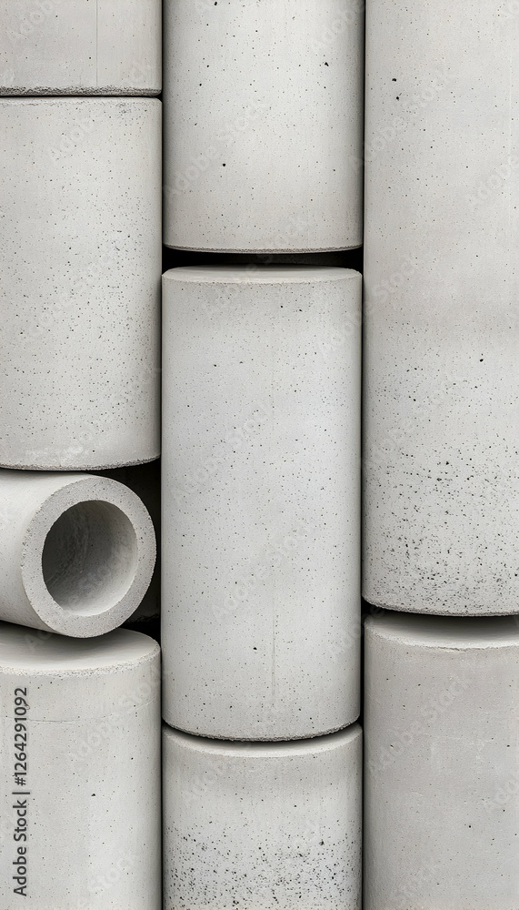 Poster concrete cylinders stacked. macro photo used for construction or design generative ai