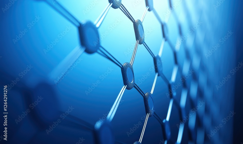 Poster blue hexagonal network structure, technology background, abstract connection