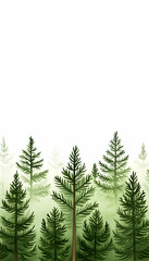 Fototapeta premium Coniferous trees border. Pine forest background. Graphic design for cards and web generative AI