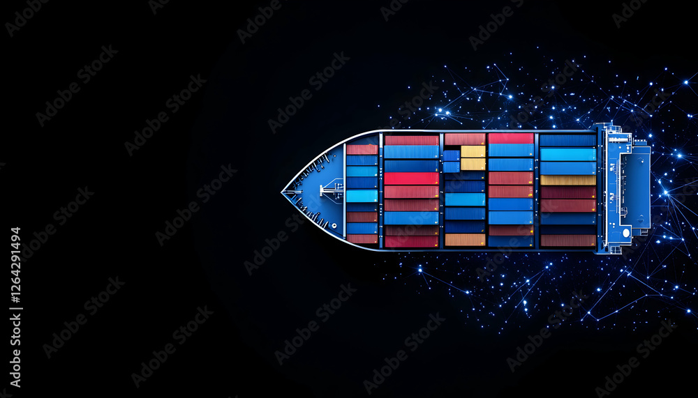 Poster container ship transports cargo with connected network. logistics and trade usage generative ai