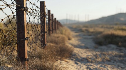 Obraz premium Barbed Wire Fence Border Security and Immigration Control