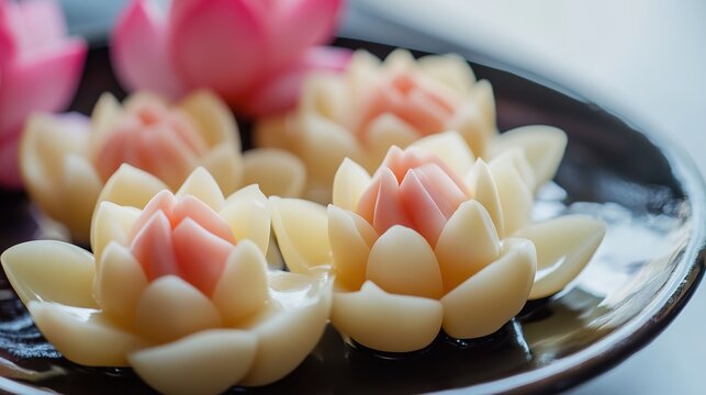 Cool Japanese Sweets with Lotus Motif. Traditional and Artistic Confections with Lotus Patterns.