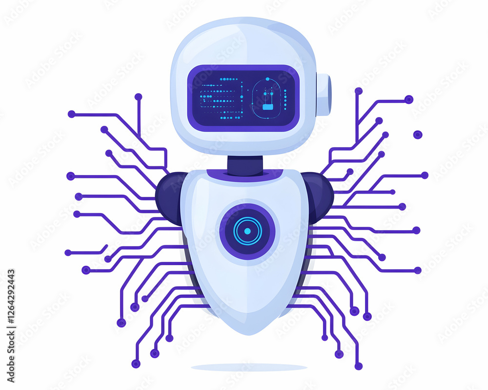 Aufkleber cute robot with integrated circuitry for ai, machine learning, and future concepts generative ai