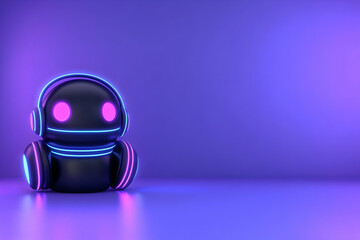 Cute robot with neon light on a purple background for creative ideas generative AI