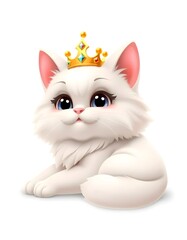 Fototapeta premium Adorable White Kitten Wearing a Golden Crown: A Royal Feline Portrait