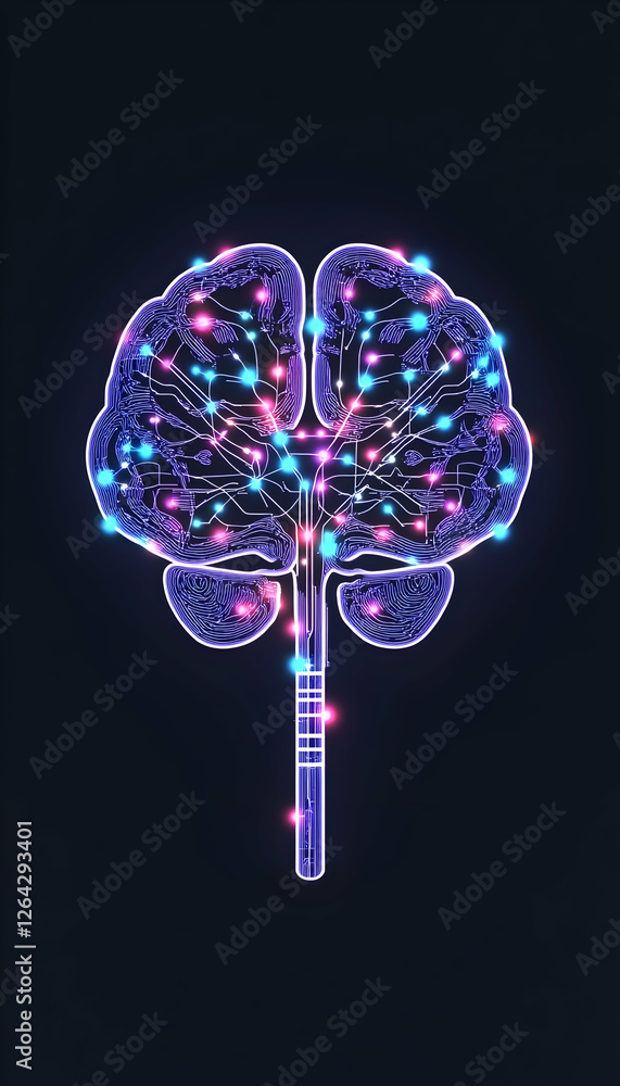 Poster digital brain connections a network of light in a dark mind, science concept generative ai