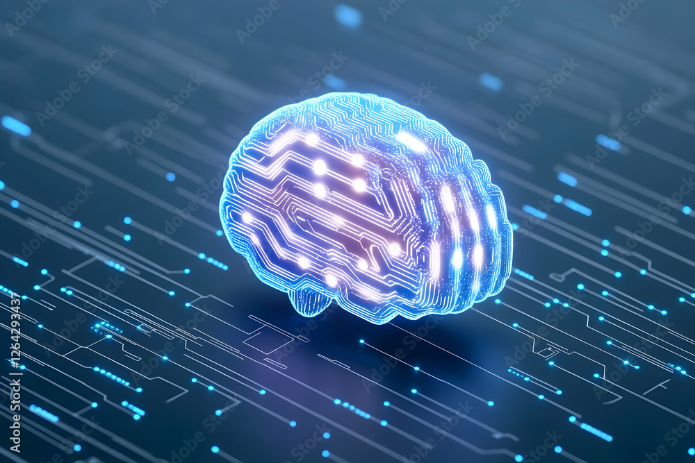 Aufkleber digital brain on circuit board, symbolizing artificial intelligence, technology concept generative a