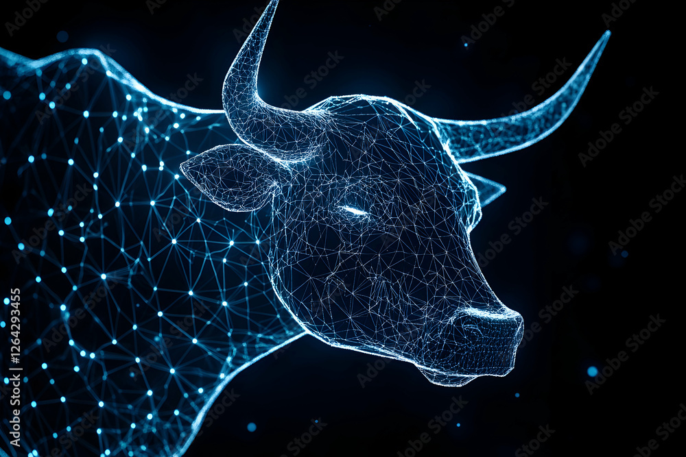 Poster digital bull representing finance investment on dark background. possible use stock generative ai