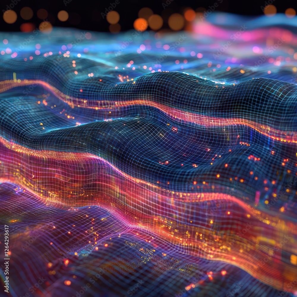 Poster neural networks visualized with interconnected luminous nodes, radiating digital cognition.