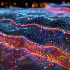 Obraz premium Neural networks visualized with interconnected luminous nodes, radiating digital cognition.