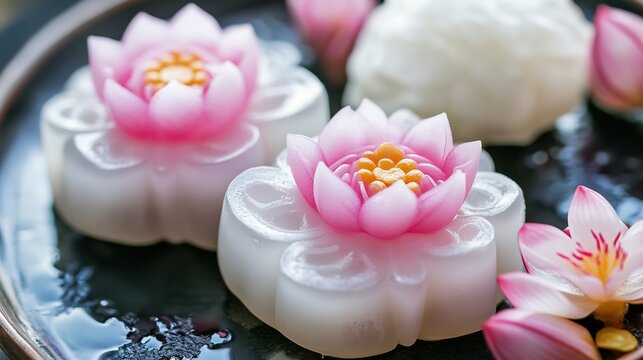 Cool Japanese Sweets with Lotus Motif. Traditional and Artistic Confections with Lotus Patterns.