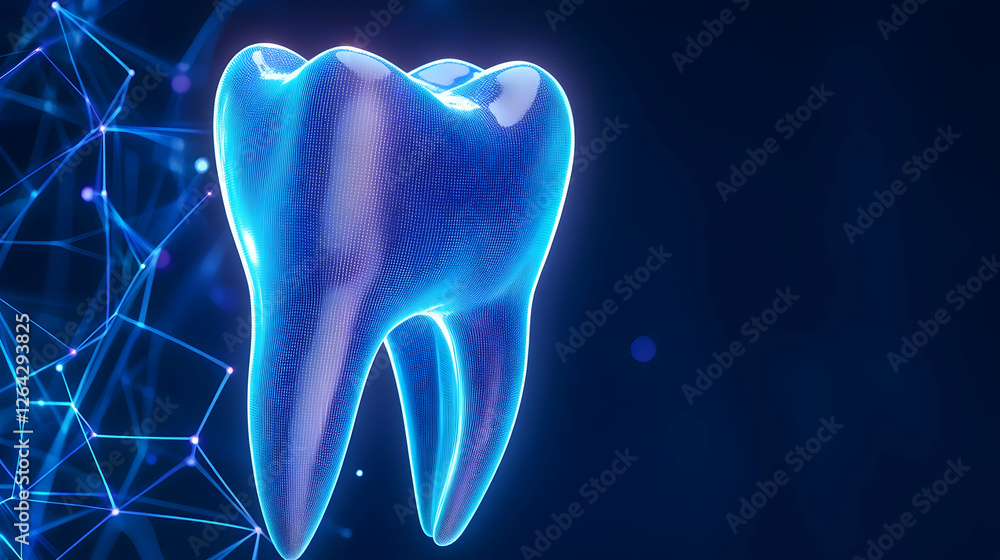 Poster digital molar for dental health concept with futuristic network in background generative ai