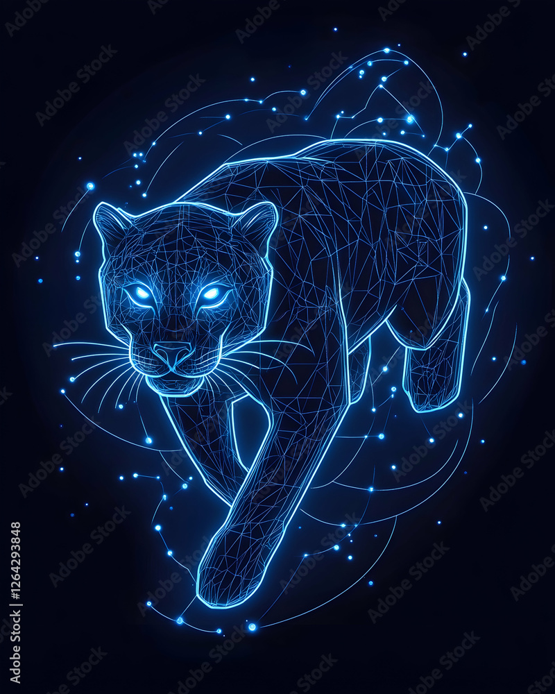 Poster digital panther strides through glowing network for technology & future concepts generative ai