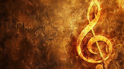 Golden 3D treble clef with textured metallic background and glowing accents. Represents artistic music expression, sound wave energy, and elegant design in a captivating and immersive style...