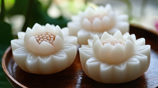 Cool Japanese Sweets with Lotus Motif. Traditional and Artistic Confections with Lotus Patterns.