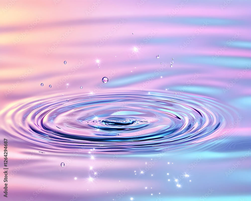 Aufkleber droplet creates ripples on water surface with smooth and calming colorful backdrop generative ai