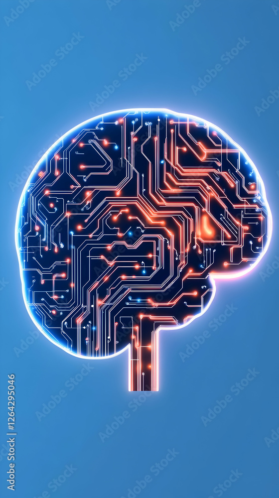 Poster electronic brain circuit illustration with blue background for education usage generative ai
