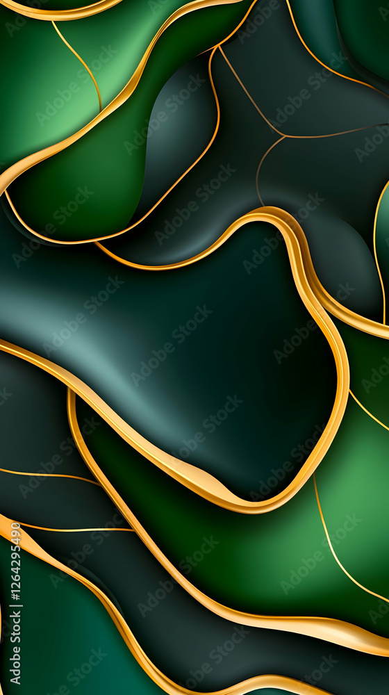 Poster emerald and gold abstract backdrop with flowing lines for backgrounds, designs generative ai