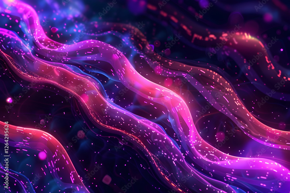 Poster abstract flowing lines with vibrant colors and glowing particles creating a dynamic visual effect