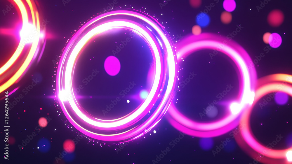Poster optical halo flares with neon light vector effect set isolated on transparent background. circle len