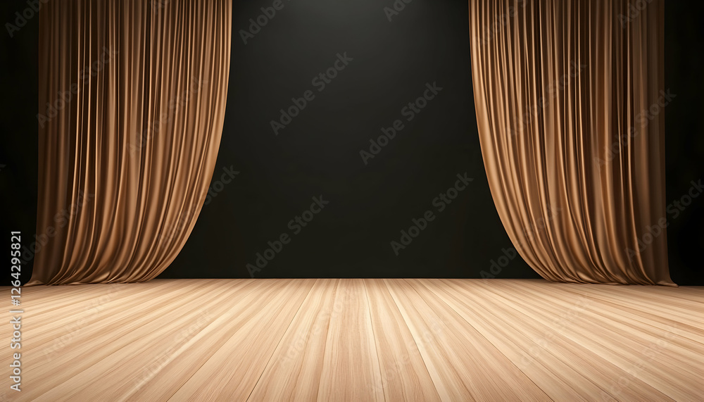 Poster empty stage with curtains and wooden floor for presentation, show background generative ai