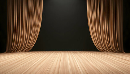 Empty stage with curtains and wooden floor for presentation, show background generative AI
