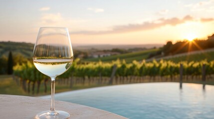 Obraz premium Sunset wine tasting vineyard poolside