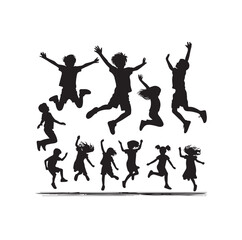 Kids mid-air jumping silhouette vector illustration
