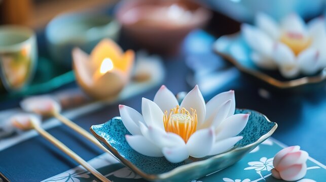 Cool Japanese Sweets with Lotus Motif. Traditional and Artistic Confections with Lotus Patterns.