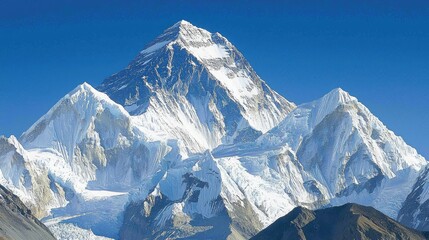 Majestic snow-capped peaks under a clear blue sky, showcasing nature's grandeur and beauty