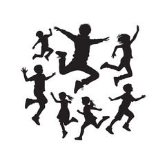 Kids mid-air jumping silhouette vector illustration
