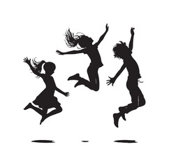 Kids mid-air jumping silhouette vector illustration
