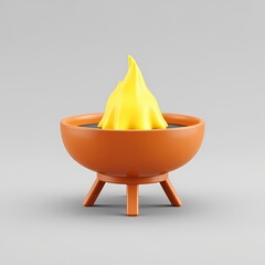 A orange bowl with yellow substance in middle.