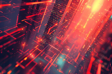Obraz premium Abstract digital cityscape with glowing lines and structures, creating a futuristic atmosphere