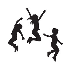 Kids mid-air jumping silhouette vector illustration
