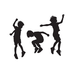 Kids mid-air jumping silhouette vector illustration
