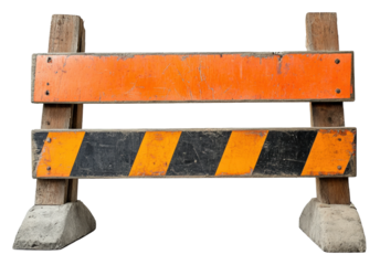 Construction site barrier installation urban area daytime isolated on transparent background
