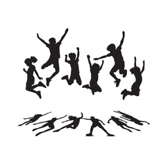 Kids mid-air jumping silhouette vector illustration
