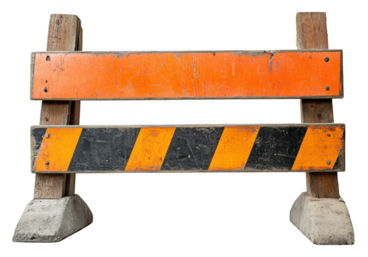 Construction site barrier installation urban area daytime isolated on transparent background