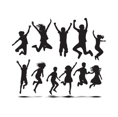Kids mid-air jumping silhouette vector illustration
