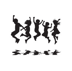 Kids mid-air jumping silhouette vector illustration
