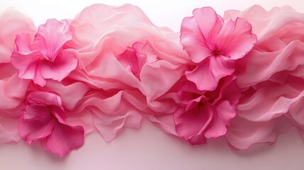 Delicate pink flowers intertwined with soft fabric, creating a serene and elegant backdrop