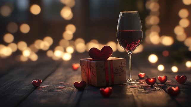 Valentines Day Background with Red Flowers and Heart Shape Decoration