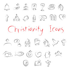 Christian religion line icon set illustration vector hand drawn with black lines isolated on white background