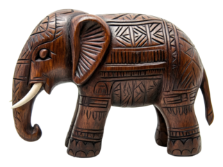 Exquisite wooden elephant sculpture artisan craft home isolated on transparent background
